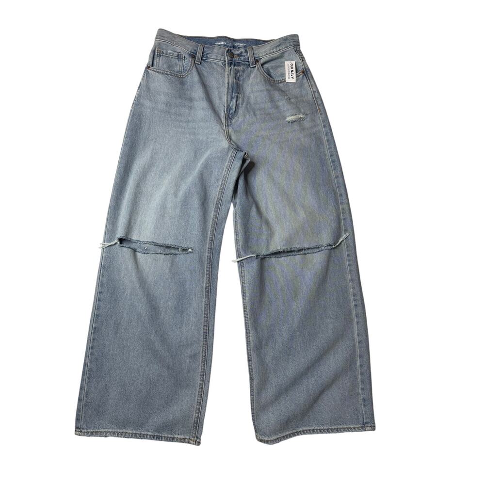 Old Navy Extra High Rise Baggy Wide Leg Jeans Size 12 NWT Distressed